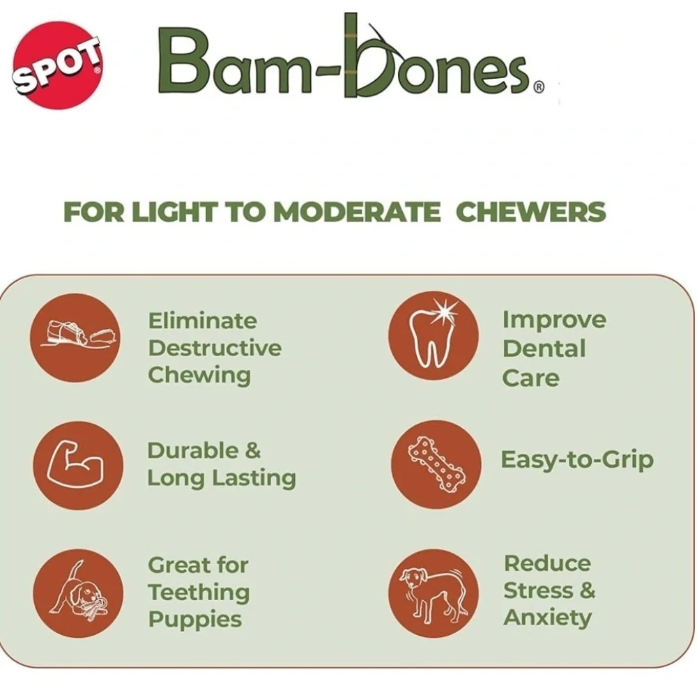 SPOT Bam-Bones PLUS Dog Chew Toy - 6-Inch Y-Shaped, Peanut Butter Flavor- NWT